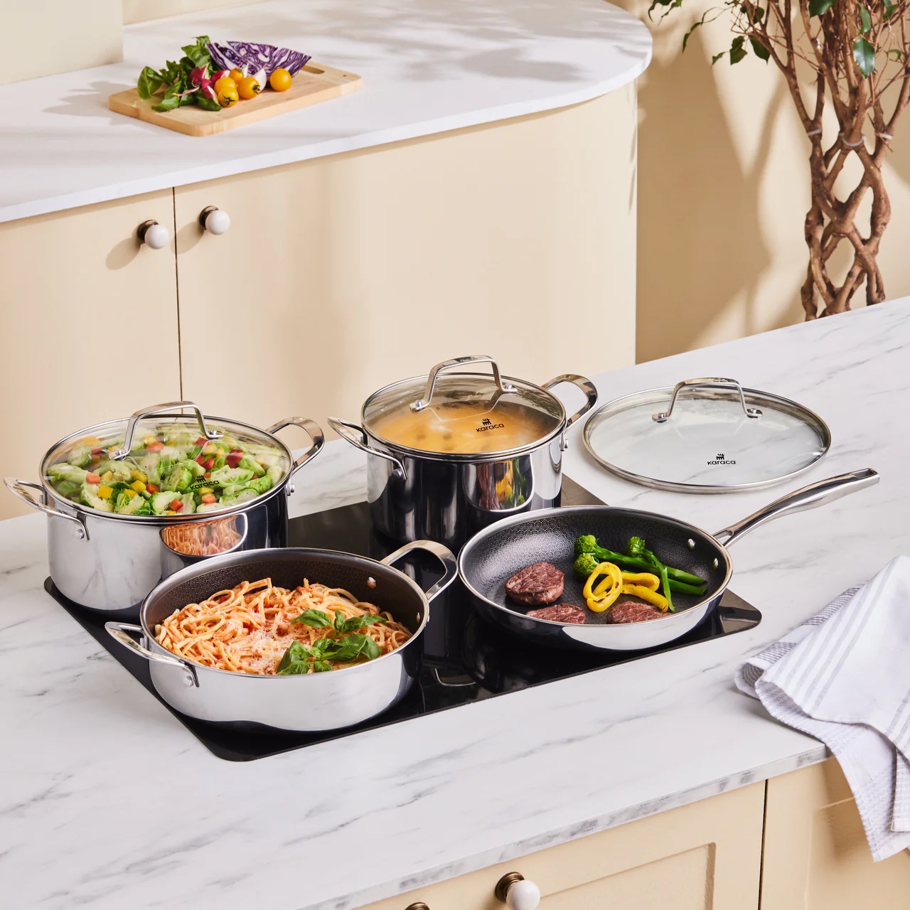 Batterie de cuisine Karaca Ceramica Steel 3Ply en Acier Inoxydable