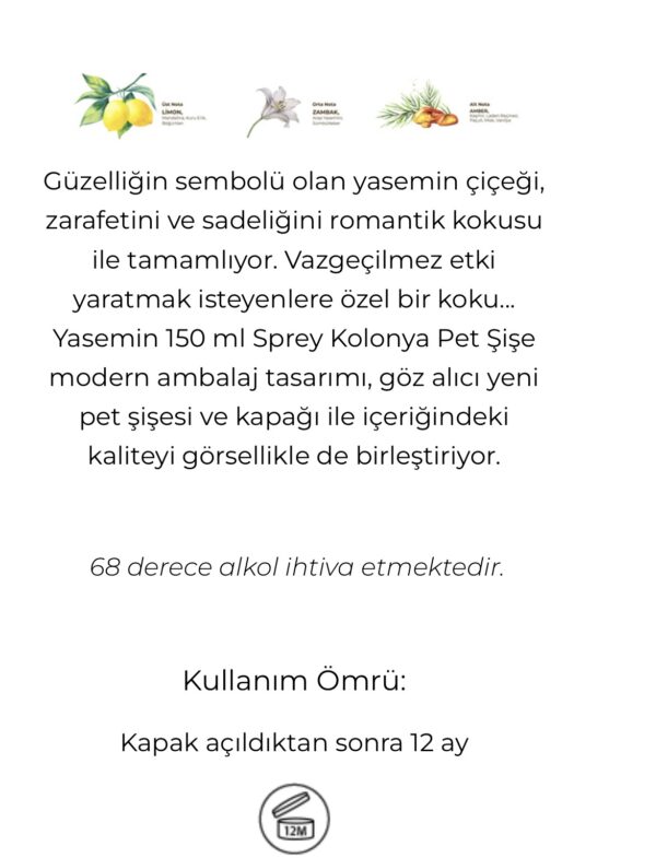 Eyüp Sabri Tuncer Eau de Cologne  150 ml, Yasemin – Image 3