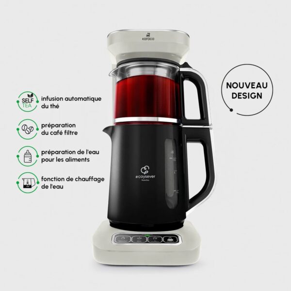 Théière Bouilloire et cafetière filtre Karaca Caysever Robotea Pro 4 en 1 automatique parlant
,  beige & Noir – Image 6