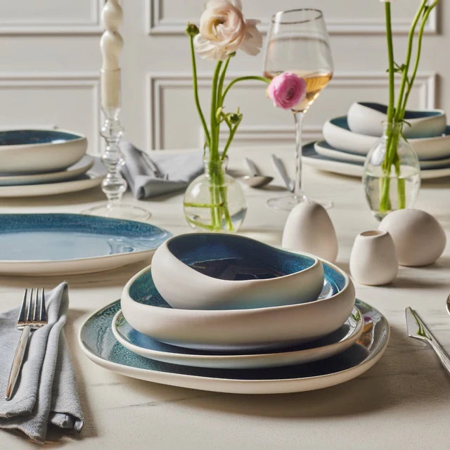 Karaca Earth Collection New Galactic Oscar Reactive Glaze 55-pièces Service de table pour 12 personnes, Multi – Image 2