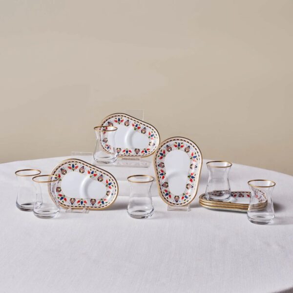 Set à thé KARACA Tulip , blanc & gold 6 pers- 12 pcs – Image 4