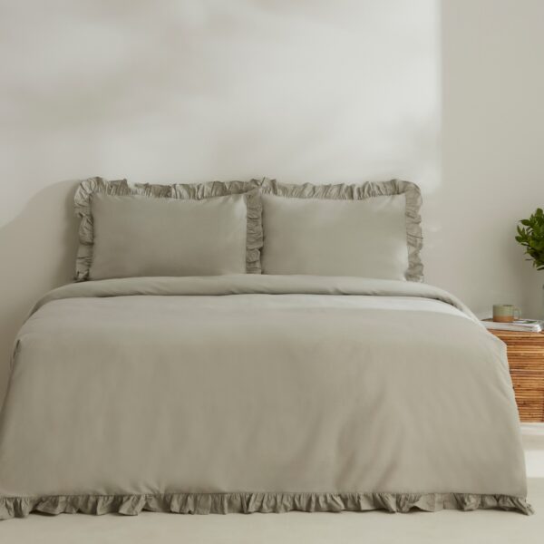 Coffret housse de couette , 4 pcs , 2 pers Karaca home Pure Ruffle gris – Image 2