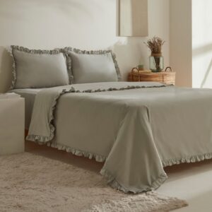 Coffret housse de couette , 4 pcs , 2 pers Karaca home Pure Ruffle gris