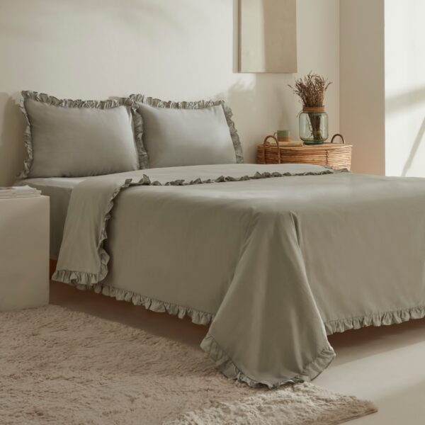 Coffret housse de couette , 4 pcs , 2 pers Karaca home Pure Ruffle gris