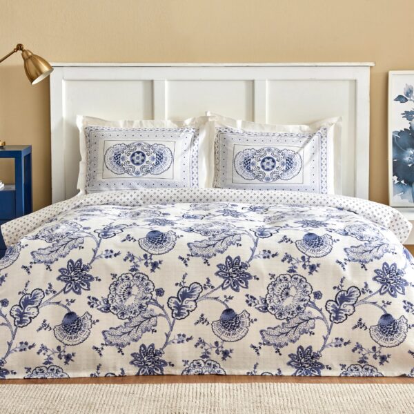 Coffret housse de couette , 4 pcs , 2 pers Karaca home Amar bleu et blanc