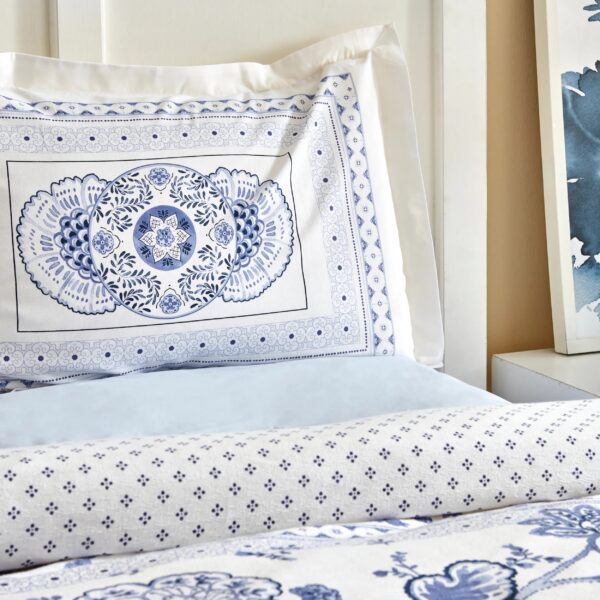 Coffret housse de couette , 4 pcs , 2 pers Karaca home Amar bleu et blanc – Image 3