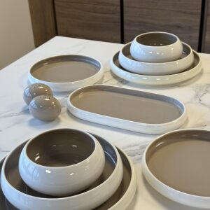 Service Moon bicolore White & Taupe , 6 pers- 27 pcs