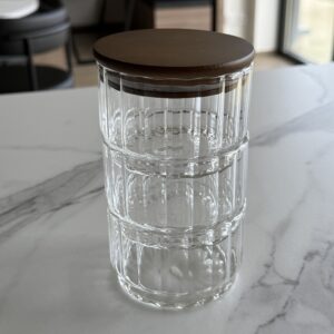 Set de 3 récipients empilables Ayfa, avec couvercle en bois d’acacia