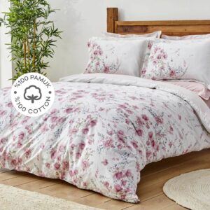 Coffret housse de couette , 4 pcs , 2 pers, Karaca home Dalila rose et blanc