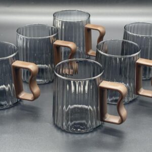 Set de 6 mugs en verre strié noir fumé