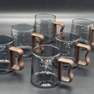 Set de 6 mugs en verre noir fumé marbré