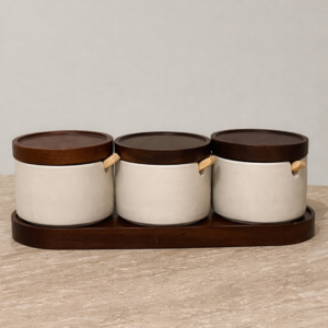 Pots à épices Tella avec support en bois d’acacia