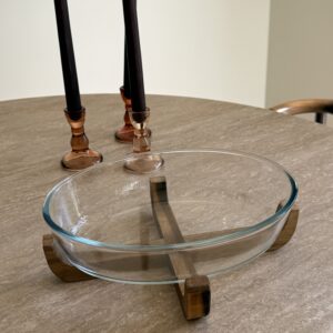Plat ovale en verre- Sina avec support en bois d’acacia, 1 pcs